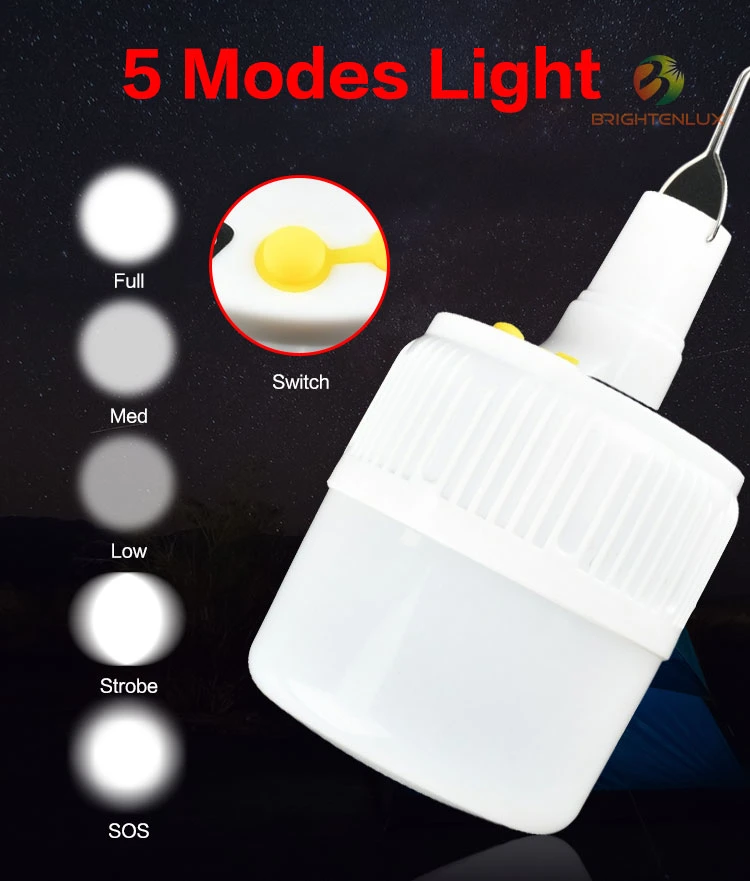 Brightenlux 2021 Logo Printing Plastic Material Solar Charging Multifunction Waterproof Camping Lantern with Hanging Hook