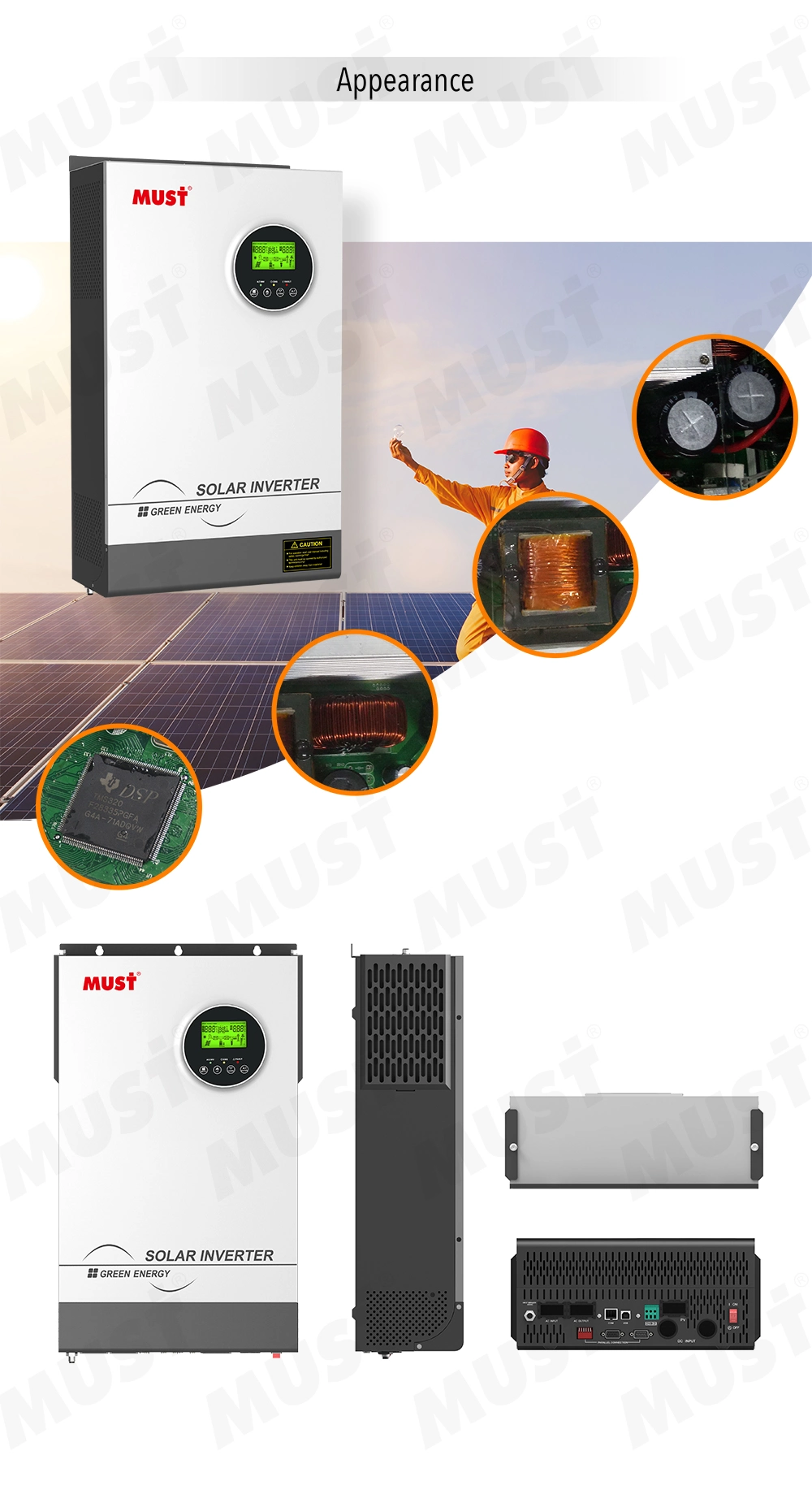 Solar Inverter Must Pure Sine Wave Board 3000W Hybrid Solar Inverter