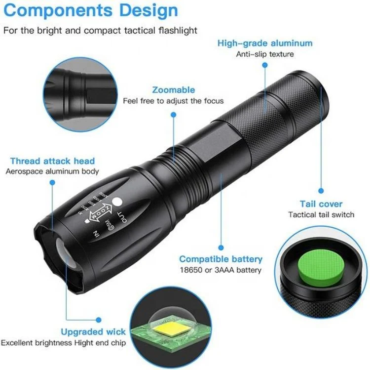 Powerful 5W Zoomable Handheld AAA Rechargeable Waterproof Zoom Torch LED Flashlight