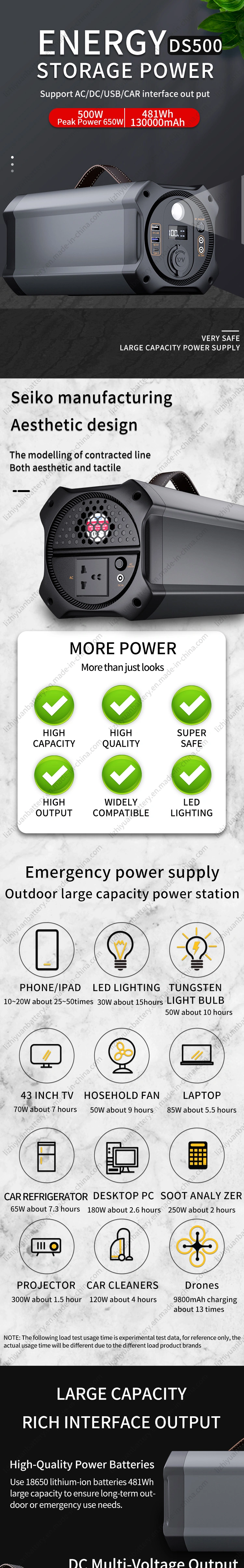 Outdoor Energy Storage Power Supply Solar Charging Vehicle Mounted 500W Portable Emergency Mobile Power Supply