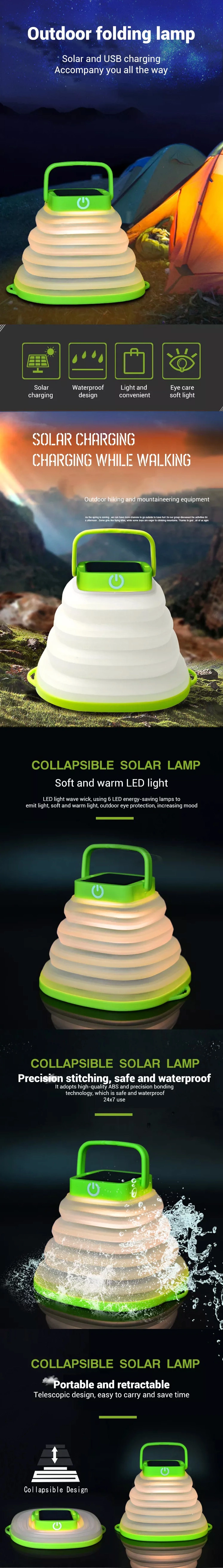 Outdoor Portable Folding Camping Tent Lamp Solar Energy Hanging Multiple Power Supply Lantern