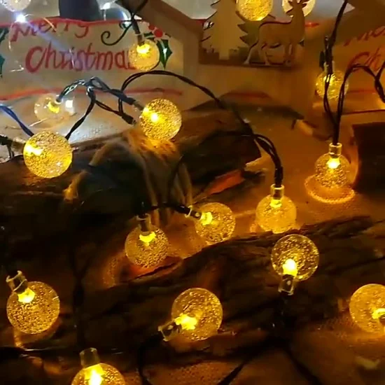 Luci a stringa solare Luci a stringa solare con sfera di cristallo bianco caldo da 50 LED per Natale all'aperto