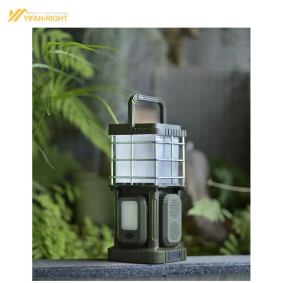 Lampada da campeggio facile da appendere con altoparlante Bluetooth realizzata in materiale ecologico